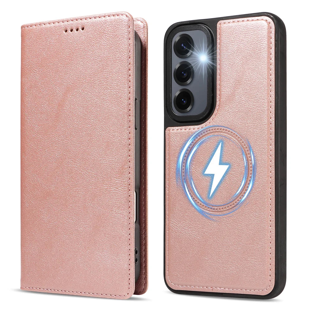 For Samsung Galaxy S24+ / Galaxy S25+ Magnetic Case Detachable 2 in 1 Leather Wallet Phone Cover - Rose Gold - 5