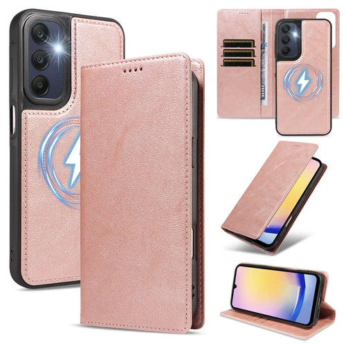 For Samsung Galaxy A25 5G (Global) (161mm) Magnetic Case Detachable 2 in 1 Leather Wallet Phone Cover - Rose Gold - 1