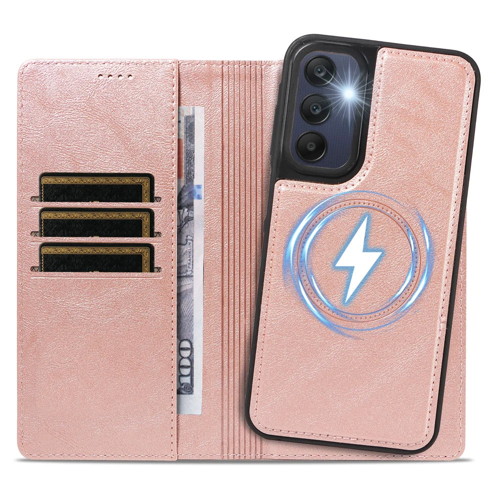 For Samsung Galaxy A25 5G (Global) (161mm) Magnetic Case Detachable 2 in 1 Leather Wallet Phone Cover - Rose Gold - 2