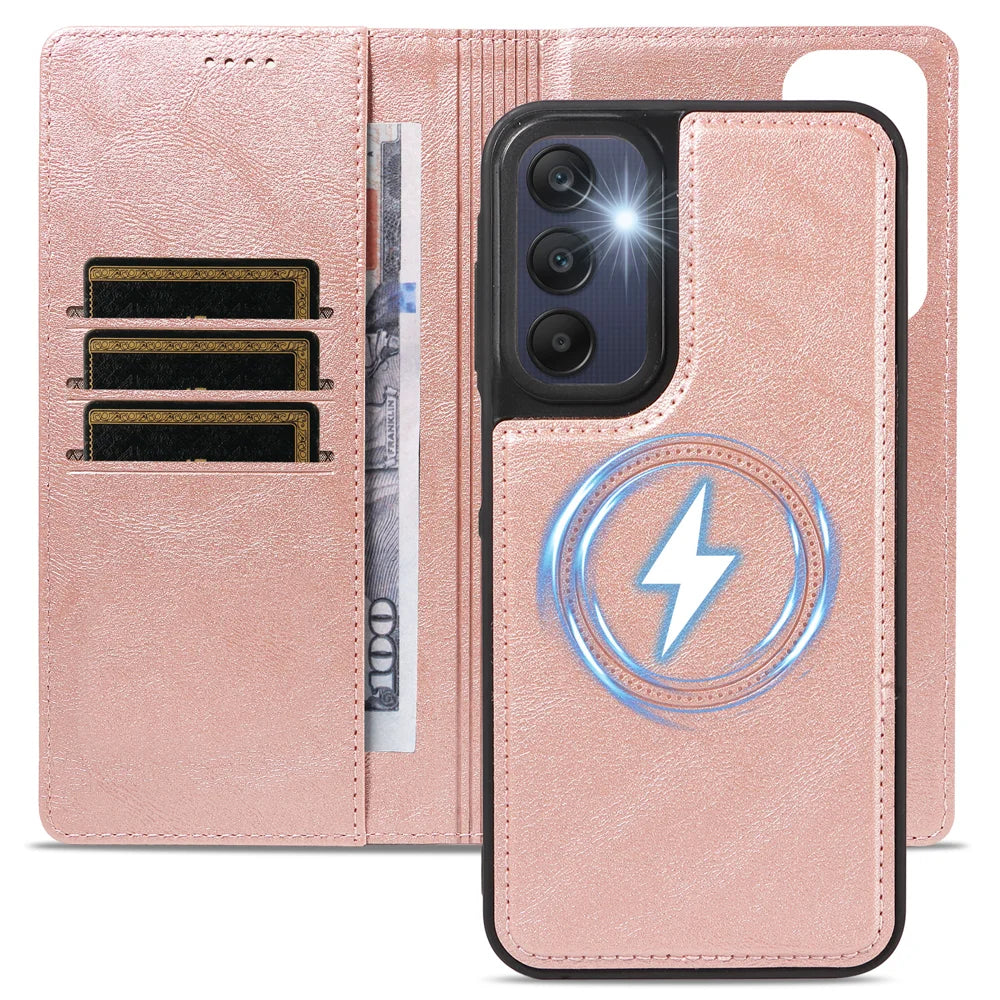 For Samsung Galaxy A25 5G (Global) (161mm) Magnetic Case Detachable 2 in 1 Leather Wallet Phone Cover - Rose Gold - 4