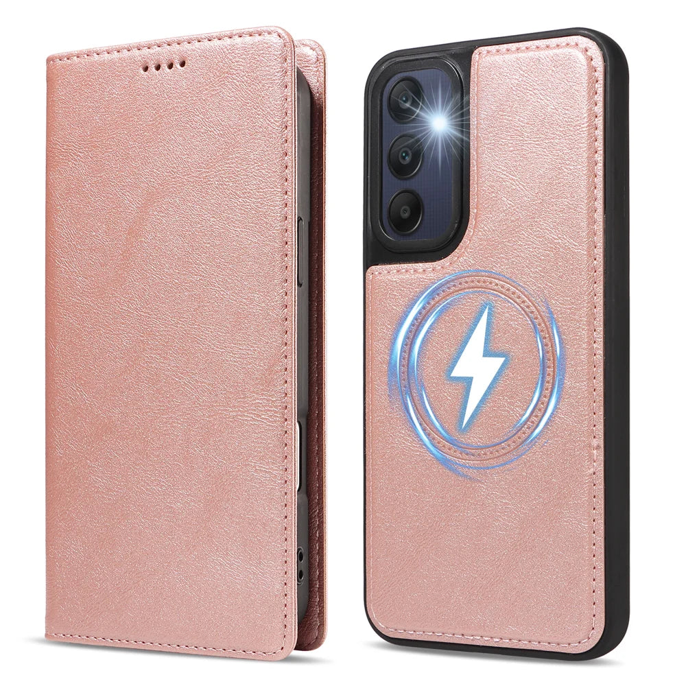 For Samsung Galaxy A25 5G (Global) (161mm) Magnetic Case Detachable 2 in 1 Leather Wallet Phone Cover - Rose Gold - 5