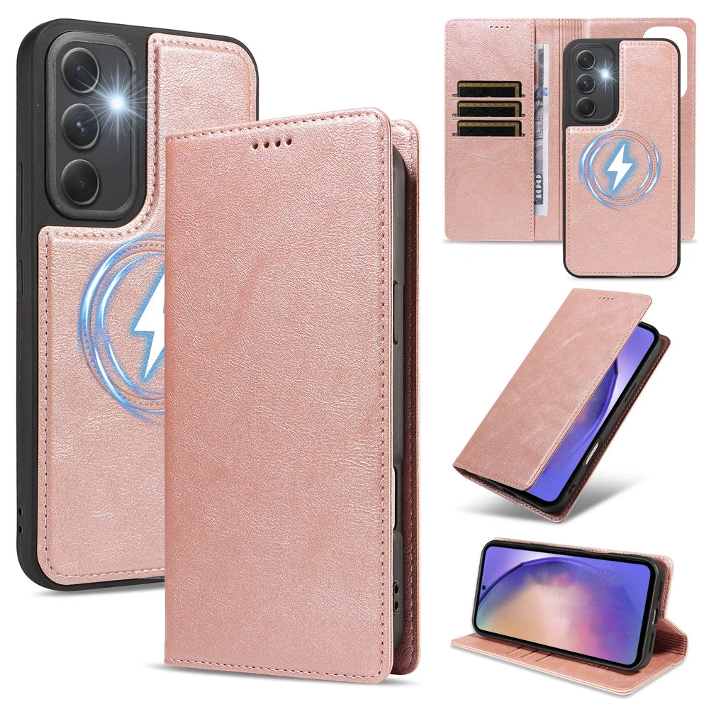 For Samsung Galaxy A54 5G Magnetic Case Detachable 2 in 1 Leather Wallet Phone Cover - Rose Gold - 1