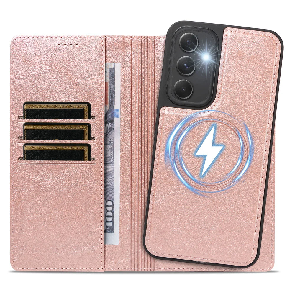 For Samsung Galaxy A54 5G Magnetic Case Detachable 2 in 1 Leather Wallet Phone Cover - Rose Gold - 2