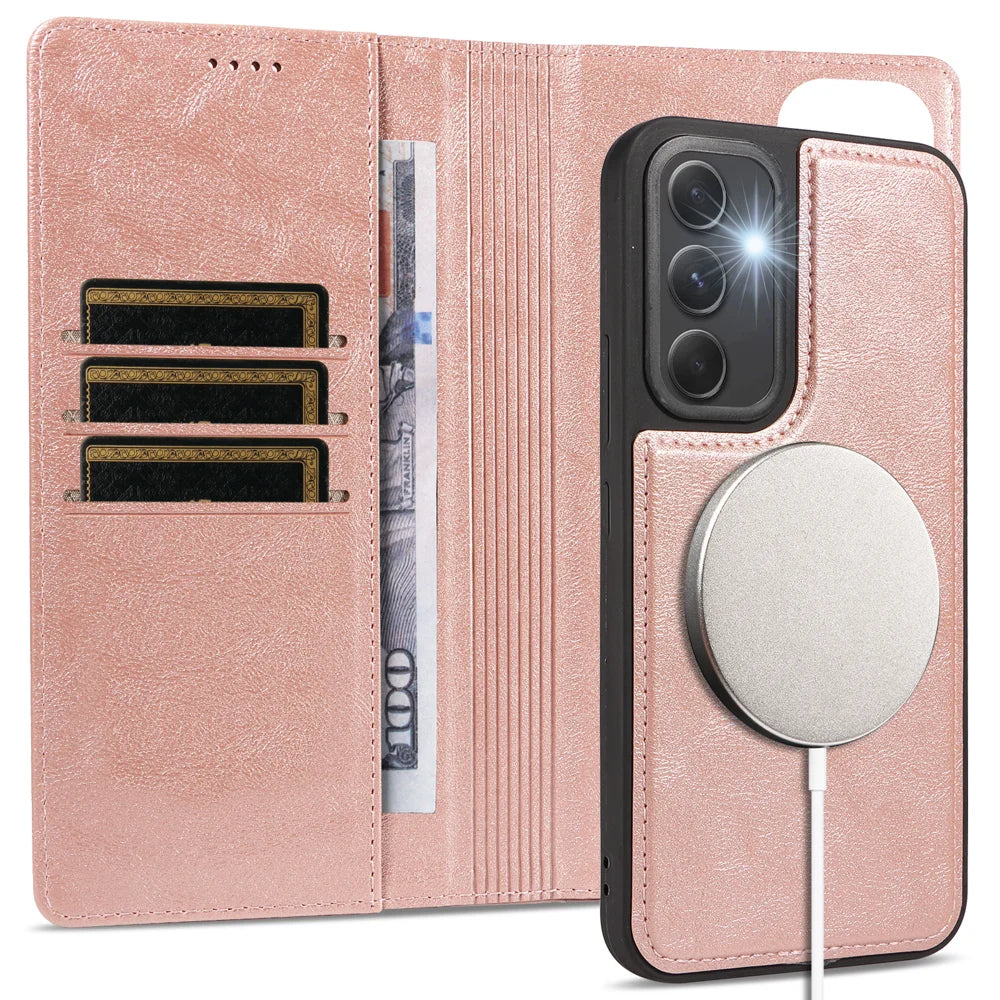 For Samsung Galaxy A54 5G Magnetic Case Detachable 2 in 1 Leather Wallet Phone Cover - Rose Gold - 3