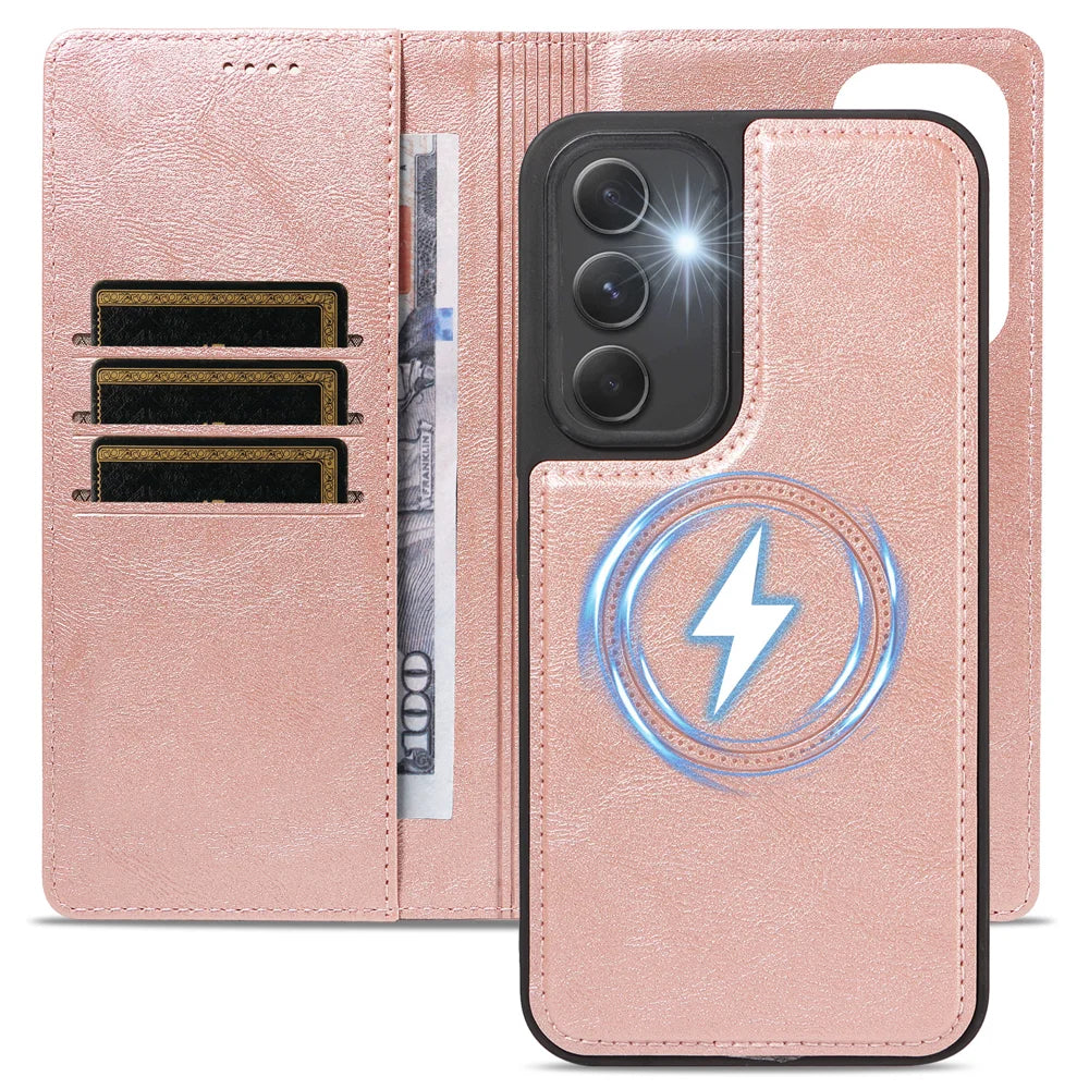 For Samsung Galaxy A54 5G Magnetic Case Detachable 2 in 1 Leather Wallet Phone Cover - Rose Gold - 4