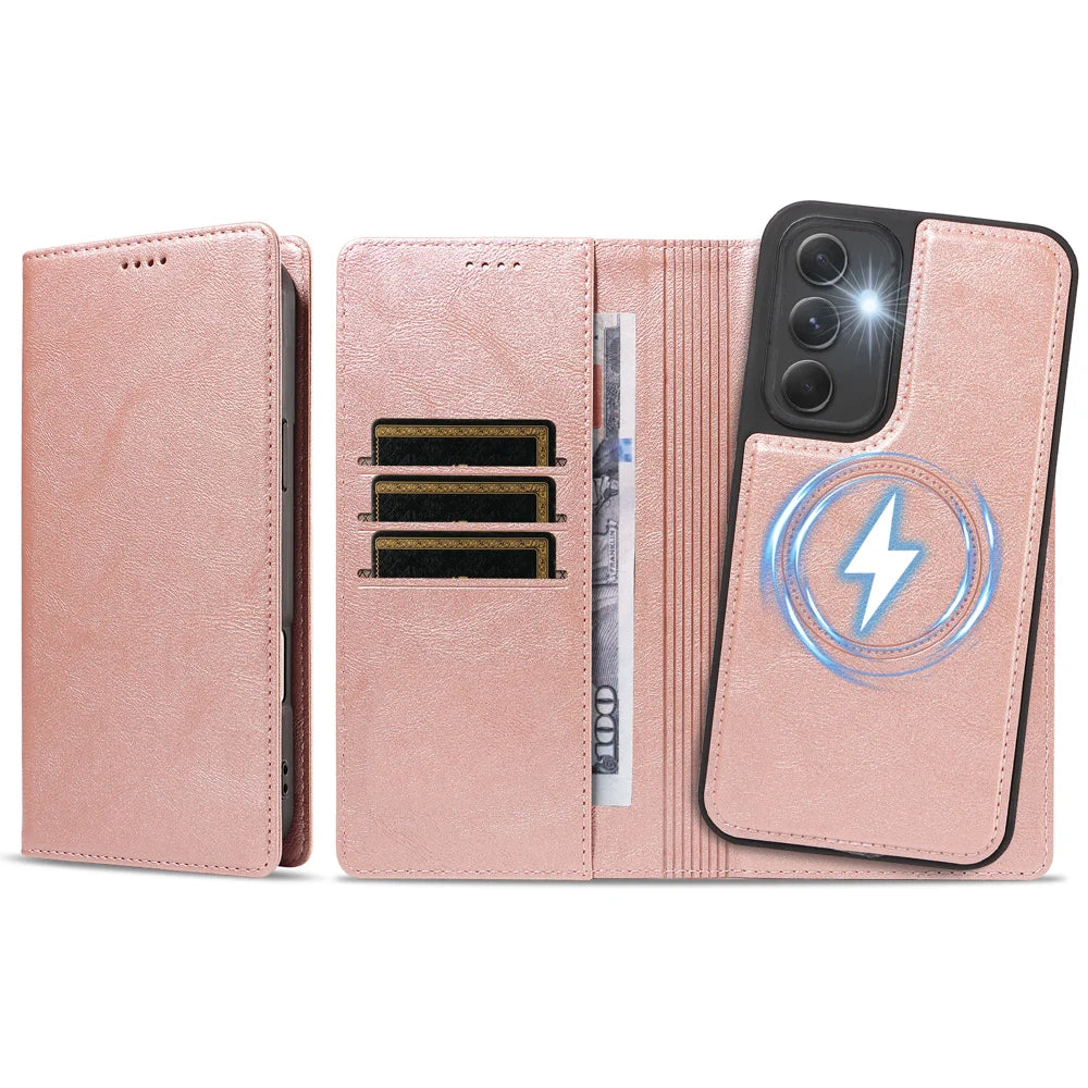 For Samsung Galaxy A54 5G Magnetic Case Detachable 2 in 1 Leather Wallet Phone Cover - Rose Gold - 6