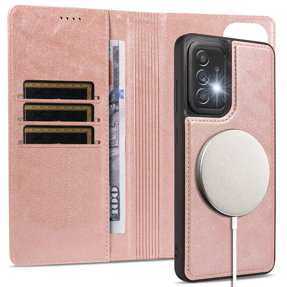 For Samsung Galaxy A52 4G / Galaxy A52 5G / Galaxy A52s 5G Magnetic Case Detachable 2 in 1 Leather Wallet Phone Cover - Rose Gold - 3