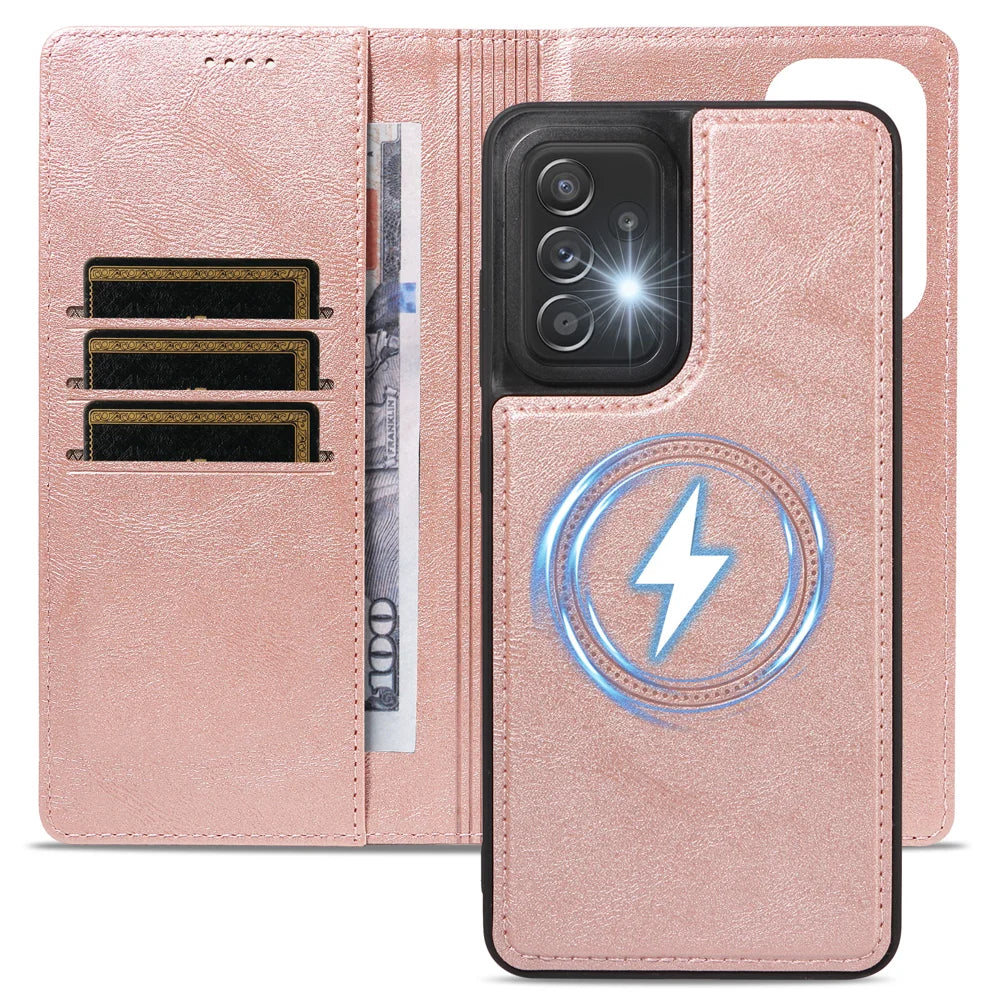 For Samsung Galaxy A52 4G / Galaxy A52 5G / Galaxy A52s 5G Magnetic Case Detachable 2 in 1 Leather Wallet Phone Cover - Rose Gold - 4