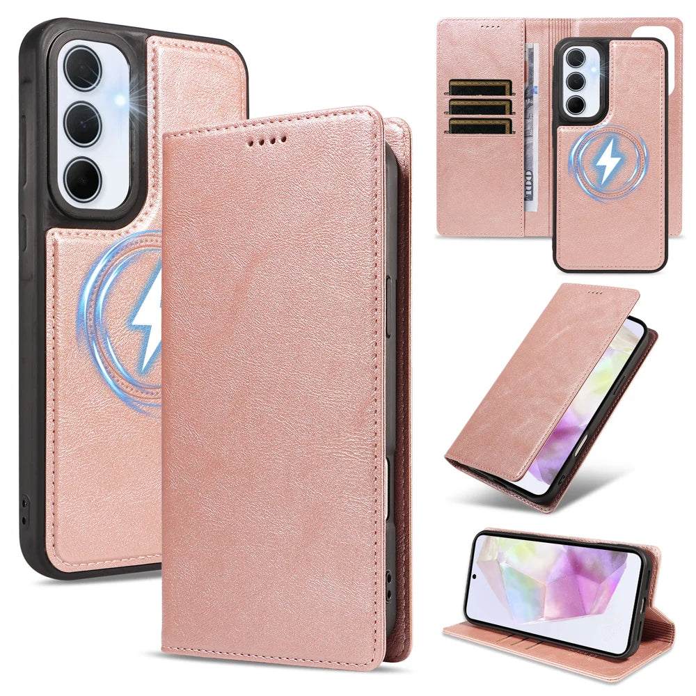 For Samsung Galaxy A35 5G Magnetic Case Detachable 2 in 1 Leather Wallet Phone Cover - Rose Gold - 1