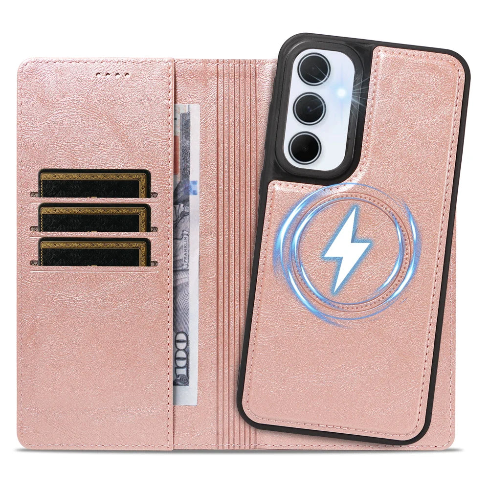 For Samsung Galaxy A35 5G Magnetic Case Detachable 2 in 1 Leather Wallet Phone Cover - Rose Gold - 2