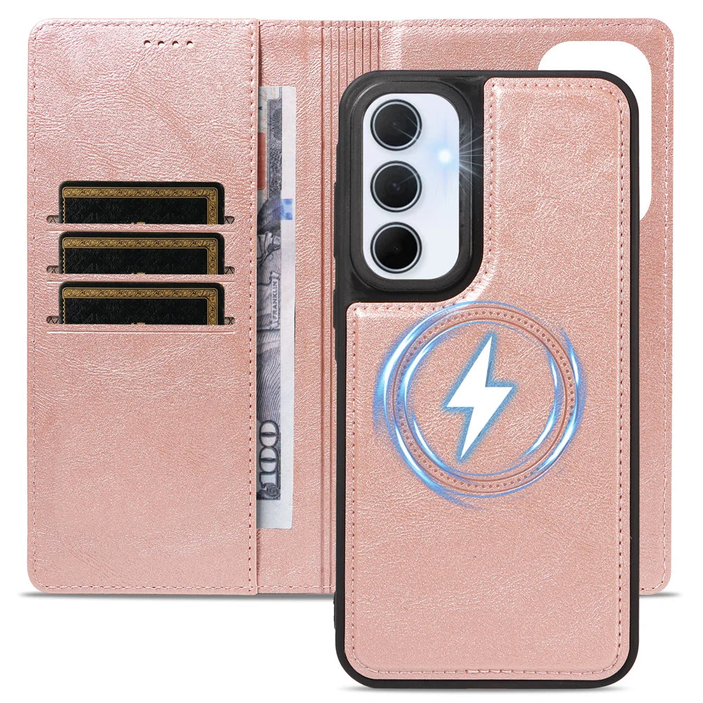 For Samsung Galaxy A35 5G Magnetic Case Detachable 2 in 1 Leather Wallet Phone Cover - Rose Gold - 4