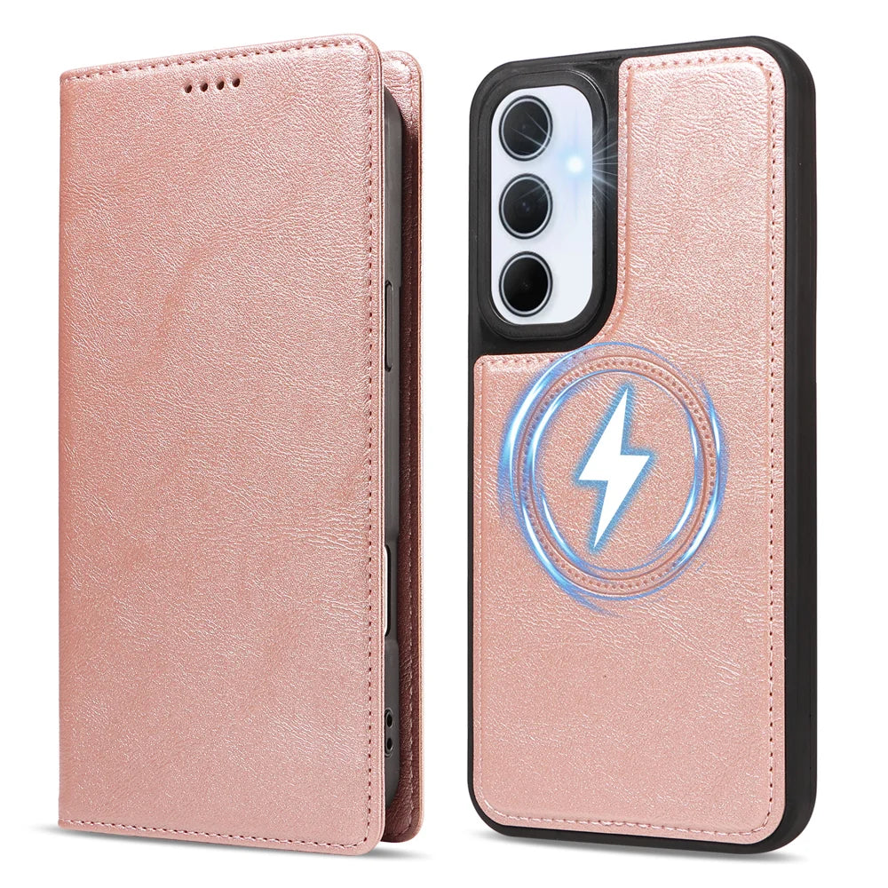 For Samsung Galaxy A35 5G Magnetic Case Detachable 2 in 1 Leather Wallet Phone Cover - Rose Gold - 5