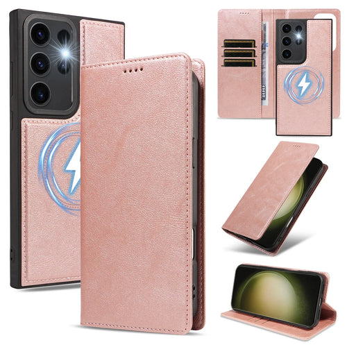 For Samsung Galaxy S23 Ultra Magnetic Case Detachable 2 in 1 Leather Wallet Phone Cover - Rose Gold - 1