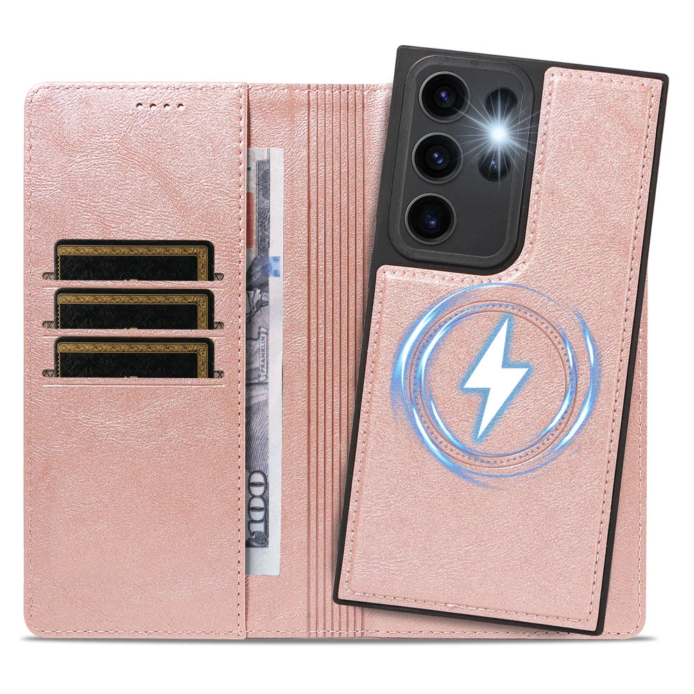 For Samsung Galaxy S23 Ultra Magnetic Case Detachable 2 in 1 Leather Wallet Phone Cover - Rose Gold - 2