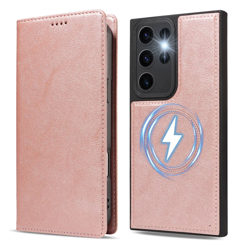 For Samsung Galaxy S23 Ultra Magnetic Case Detachable 2 in 1 Leather Wallet Phone Cover - Rose Gold - 5