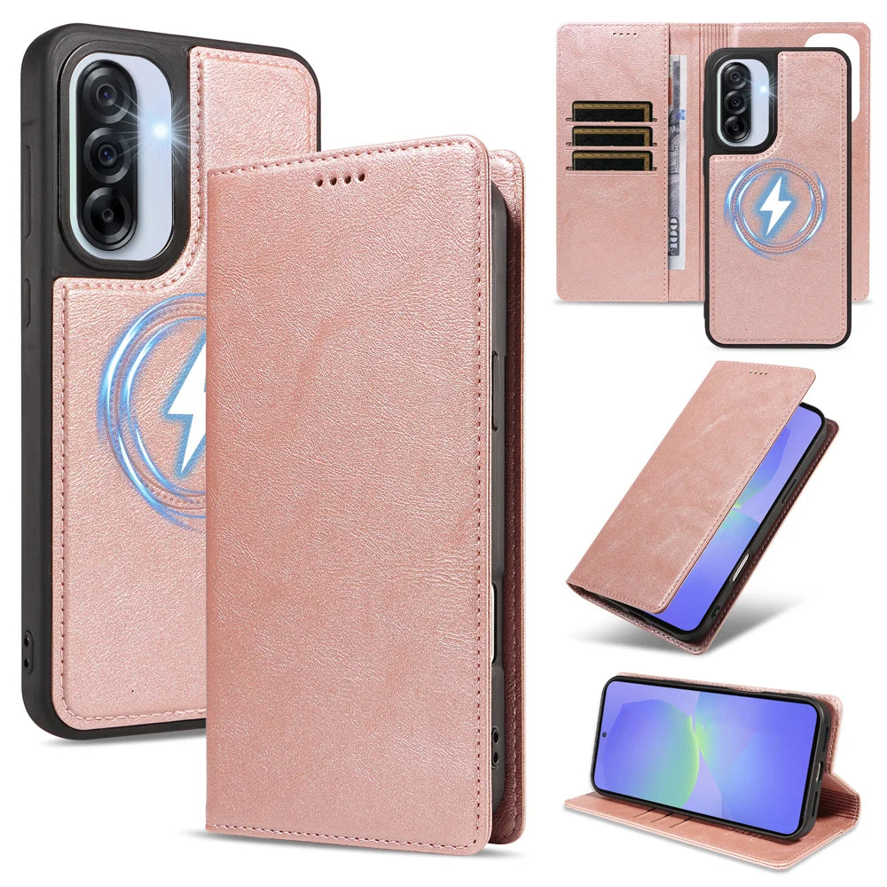 For Samsung Galaxy A56 5G / Galaxy A36 5G Magnetic Case Detachable 2 in 1 Leather Wallet Phone Cover - Rose Gold - 1