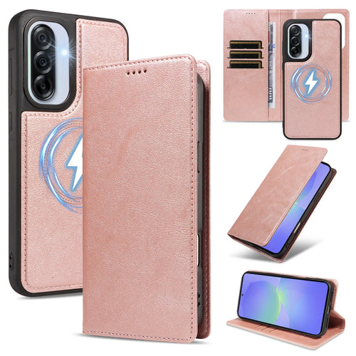 For Samsung Galaxy A56 5G / Galaxy A36 5G Magnetic Case Detachable 2 in 1 Leather Wallet Phone Cover - Rose Gold - 1