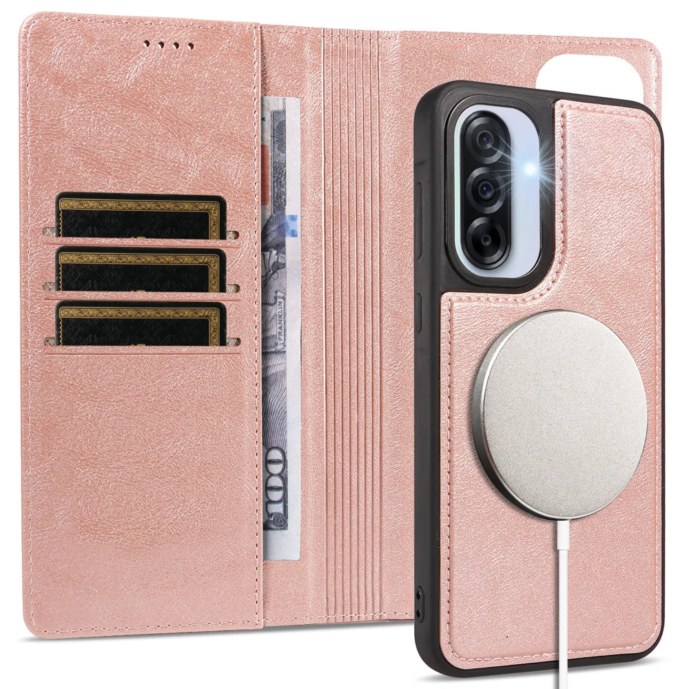 For Samsung Galaxy A56 5G / Galaxy A36 5G Magnetic Case Detachable 2 in 1 Leather Wallet Phone Cover - Rose Gold - 3