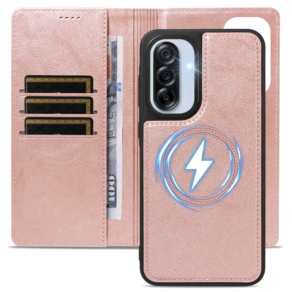 For Samsung Galaxy A56 5G / Galaxy A36 5G Magnetic Case Detachable 2 in 1 Leather Wallet Phone Cover - Rose Gold - 4