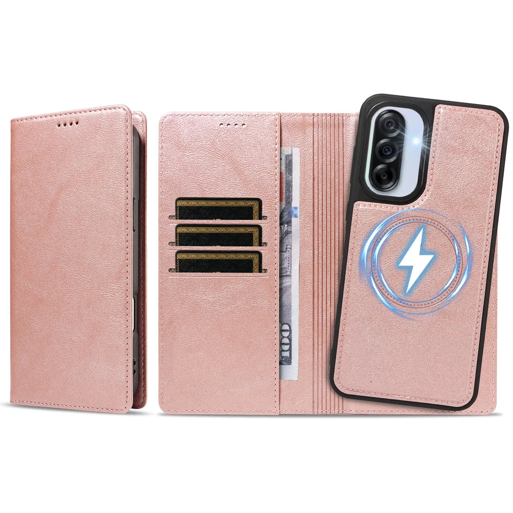 For Samsung Galaxy A56 5G / Galaxy A36 5G Magnetic Case Detachable 2 in 1 Leather Wallet Phone Cover - Rose Gold - 6