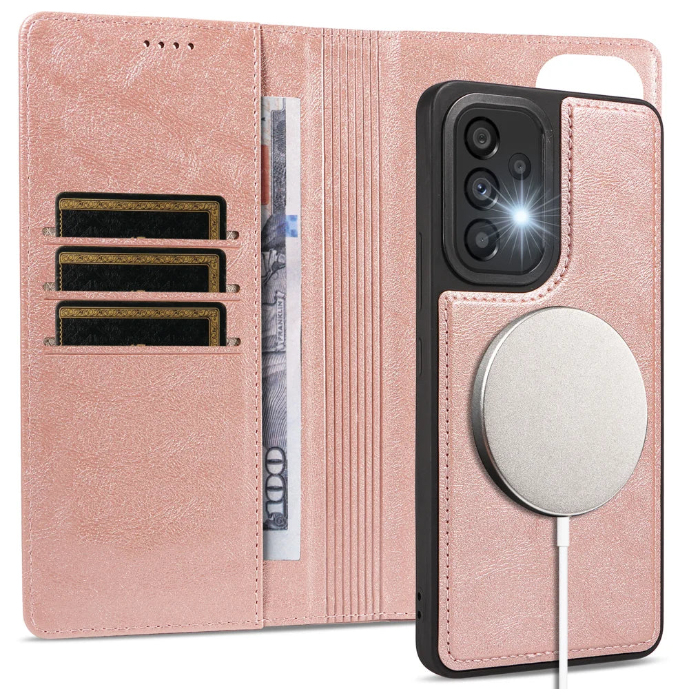 For Samsung Galaxy A53 5G Magnetic Case Detachable 2 in 1 Leather Wallet Phone Cover - Rose Gold - 3