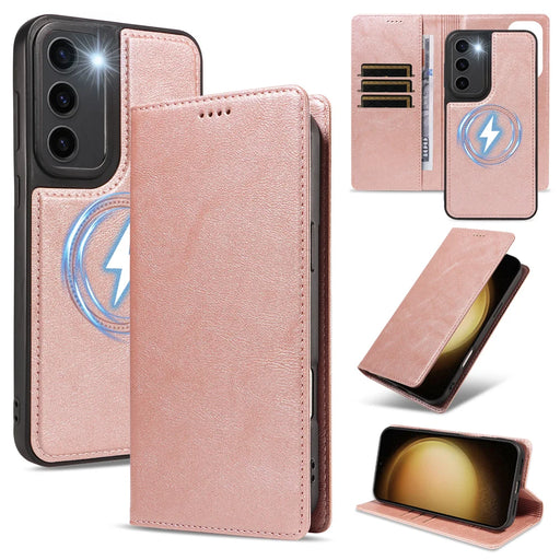 For Samsung Galaxy S23+ Magnetic Case Detachable 2 in 1 Leather Wallet Phone Cover - Rose Gold - 1