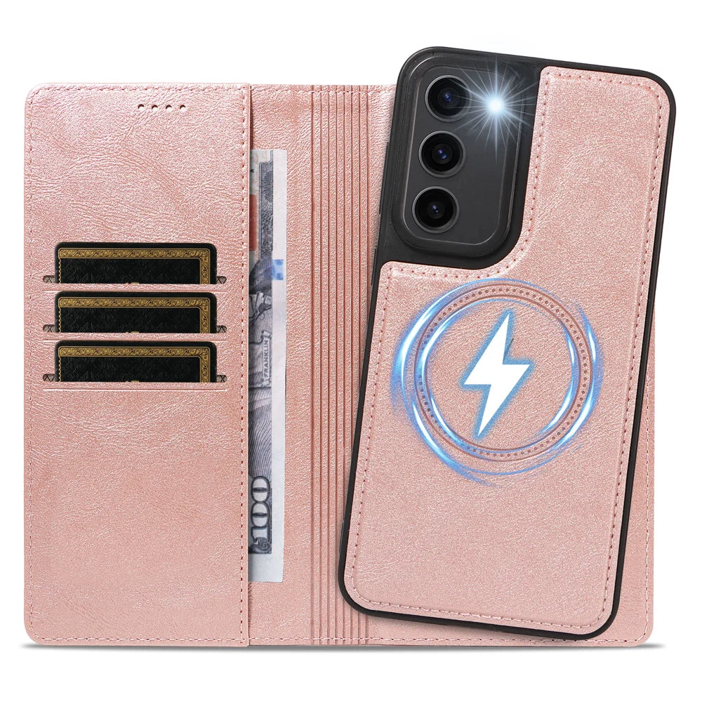 For Samsung Galaxy S23+ Magnetic Case Detachable 2 in 1 Leather Wallet Phone Cover - Rose Gold - 2