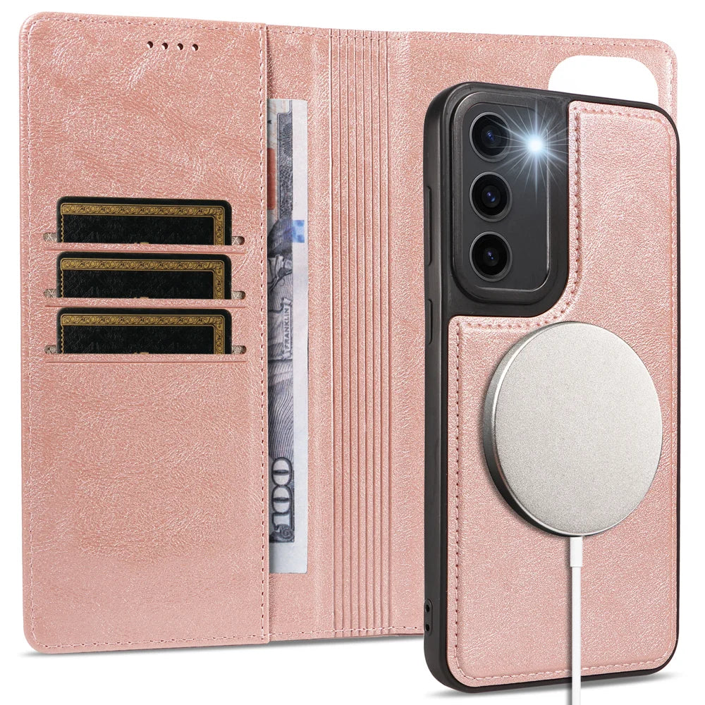 For Samsung Galaxy S23+ Magnetic Case Detachable 2 in 1 Leather Wallet Phone Cover - Rose Gold - 3