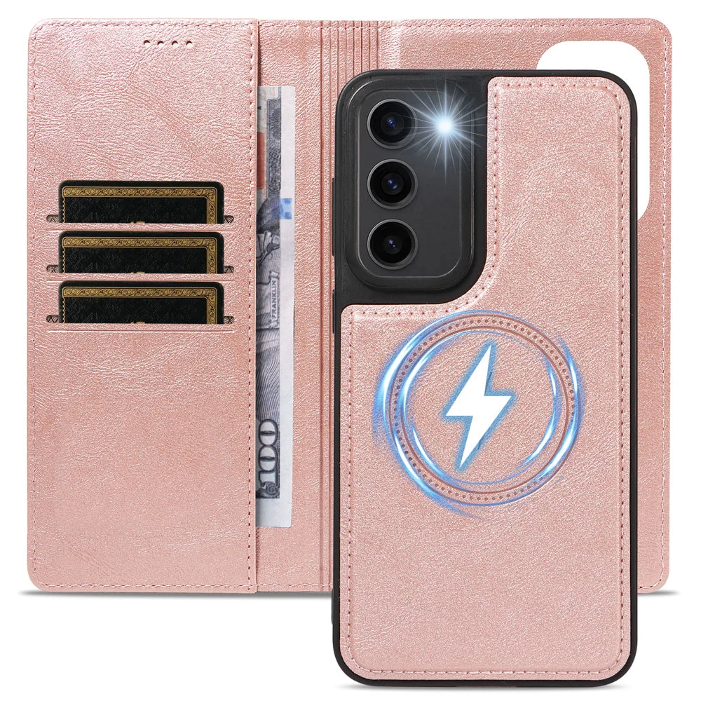 For Samsung Galaxy S23+ Magnetic Case Detachable 2 in 1 Leather Wallet Phone Cover - Rose Gold - 4