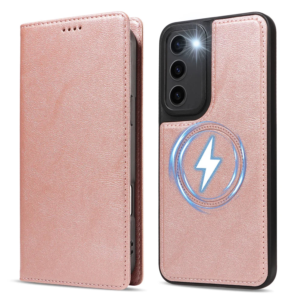 For Samsung Galaxy S23+ Magnetic Case Detachable 2 in 1 Leather Wallet Phone Cover - Rose Gold - 5