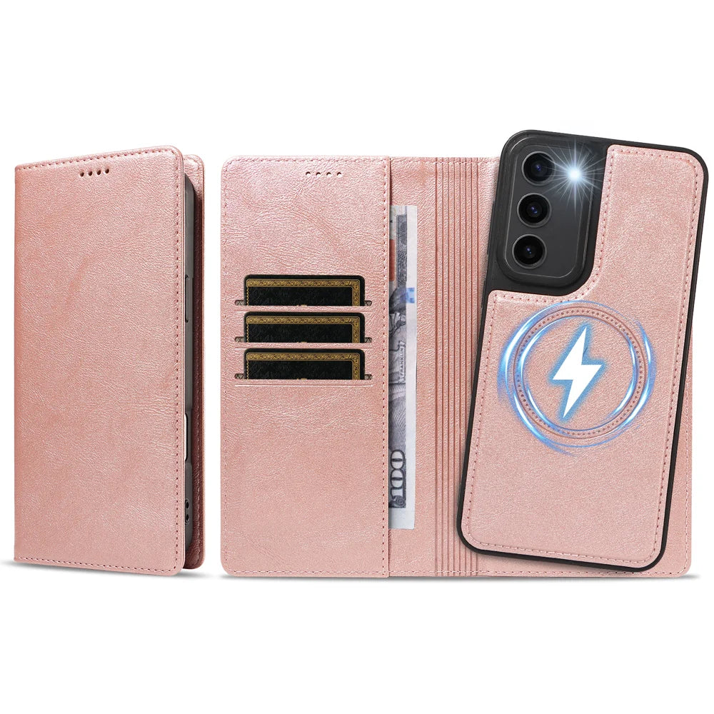 For Samsung Galaxy S23+ Magnetic Case Detachable 2 in 1 Leather Wallet Phone Cover - Rose Gold - 6