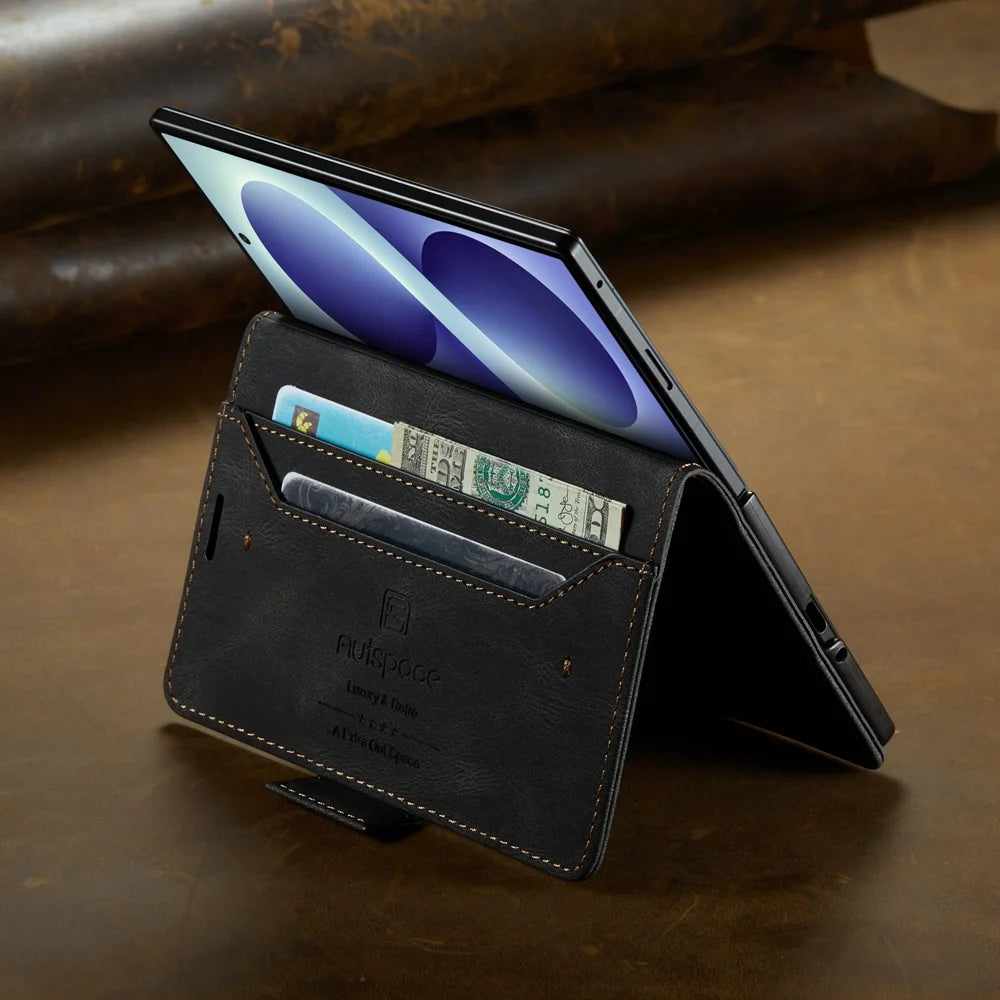 AUTSPACE for Samsung Galaxy Z Fold8 Wallet Case  A01 Leather Stand Cover with RFID Blocking Card Holder - Black - 6