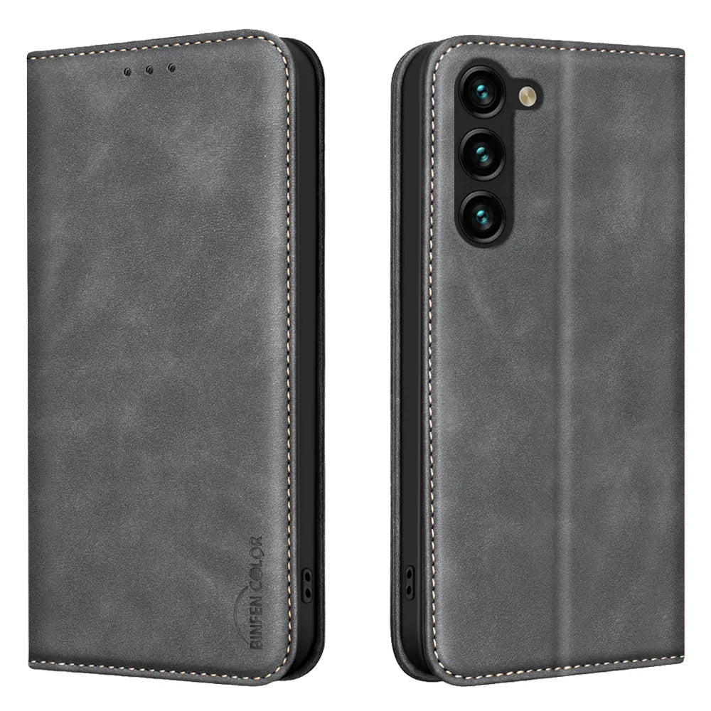 BINFEN COLOR for Samsung Galaxy A18 5G / Galaxy A17 5G / Galaxy A17 4G / Galaxy A26 5G / Galaxy A18 4G RFID Blocking Calf Texture PU Leather Phone Cover - Black - 1