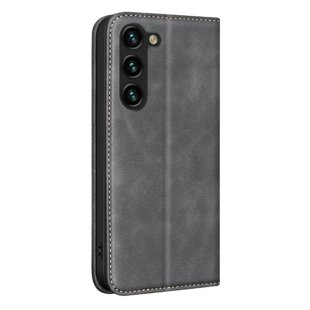 BINFEN COLOR for Samsung Galaxy A18 5G / Galaxy A17 5G / Galaxy A17 4G / Galaxy A26 5G / Galaxy A18 4G RFID Blocking Calf Texture PU Leather Phone Cover - Black - 3