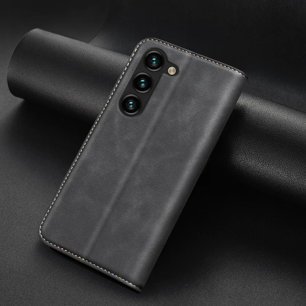 BINFEN COLOR for Samsung Galaxy A18 5G / Galaxy A17 5G / Galaxy A17 4G / Galaxy A26 5G / Galaxy A18 4G RFID Blocking Calf Texture PU Leather Phone Cover - Black - 5