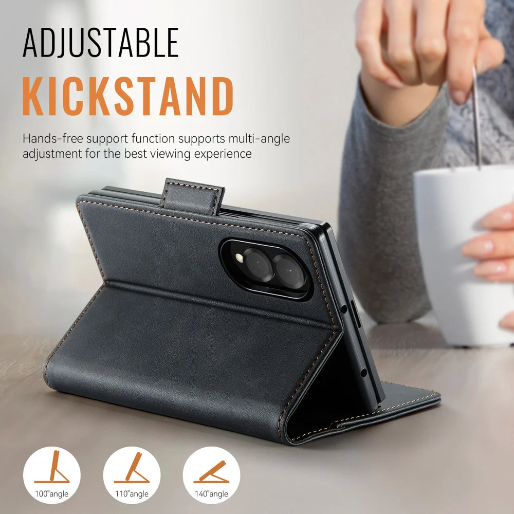AUTSPACE for Samsung Galaxy Z Fold8 A11 Case RFID Blocking Retro Leather Cell Phone Wallet Cover - Black - 2