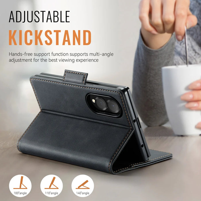 AUTSPACE for Samsung Galaxy Z Fold8 A11 Case RFID Blocking Retro Leather Cell Phone Wallet Cover - Black - 2