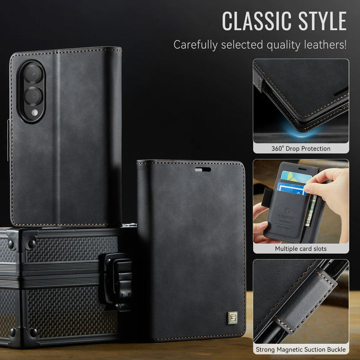 AUTSPACE for Samsung Galaxy Z Fold8 A11 Case RFID Blocking Retro Leather Cell Phone Wallet Cover - Black - 3
