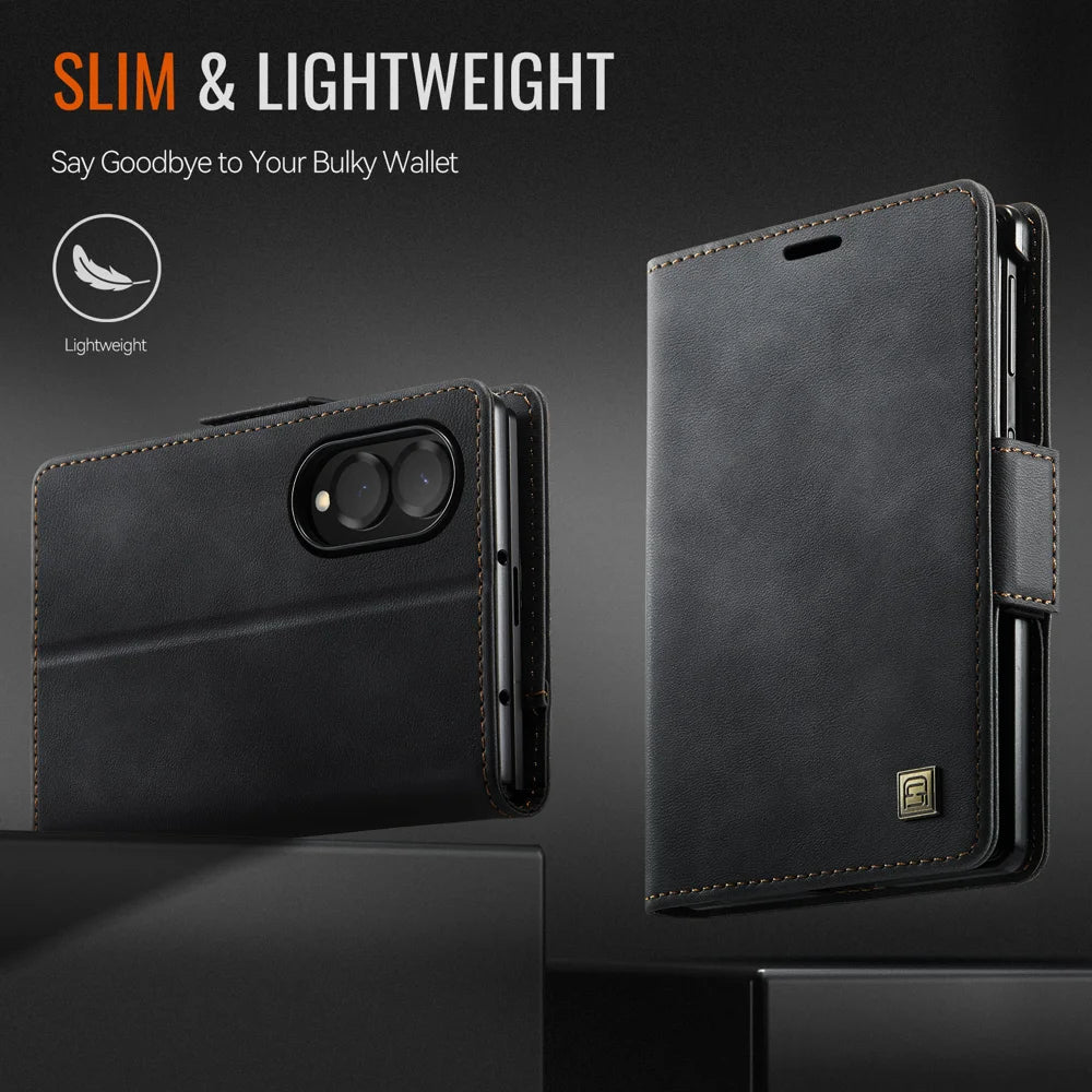 AUTSPACE for Samsung Galaxy Z Fold8 A11 Case RFID Blocking Retro Leather Cell Phone Wallet Cover - Black - 4