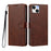 For iPhone 15 Case Wallet Flip Stand PU Leather Phone Cover with Wrist Strap - Brown - 1