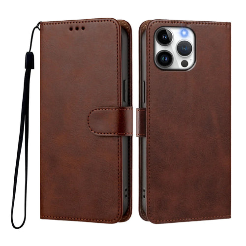 For iPhone 16 Pro Max Case Wallet Flip Stand PU Leather Phone Cover with Wrist Strap - Brown - 1