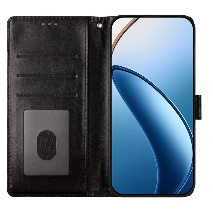 For iPhone 16 Case Heart Pattern PU Leather Flip Wallet Stand Phone Cover with Wrist Strap - Black - 2