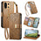 For OnePlus Turbo 6X Pro 5G Case Floral Leaf Pattern Multi Card Slots Zipper Leather Phone Cover with Wrist Strap - Brown - 1