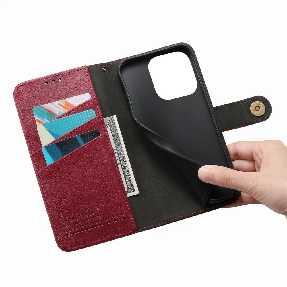For OnePlus Turbo 6X Pro 5G Case Color Splicing PU Leather Flip Shockproof Phone Cover with Wrist Strap - Red - 4