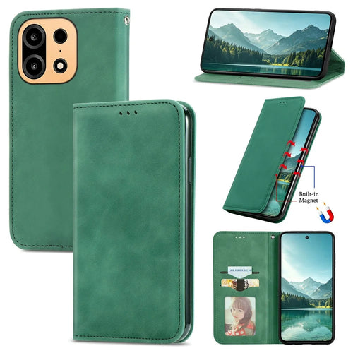 For OnePlus Turbo 6X Pro 5G Leather Case with Card Holder Magnetic Absorption Phone Cover - Green - 1
