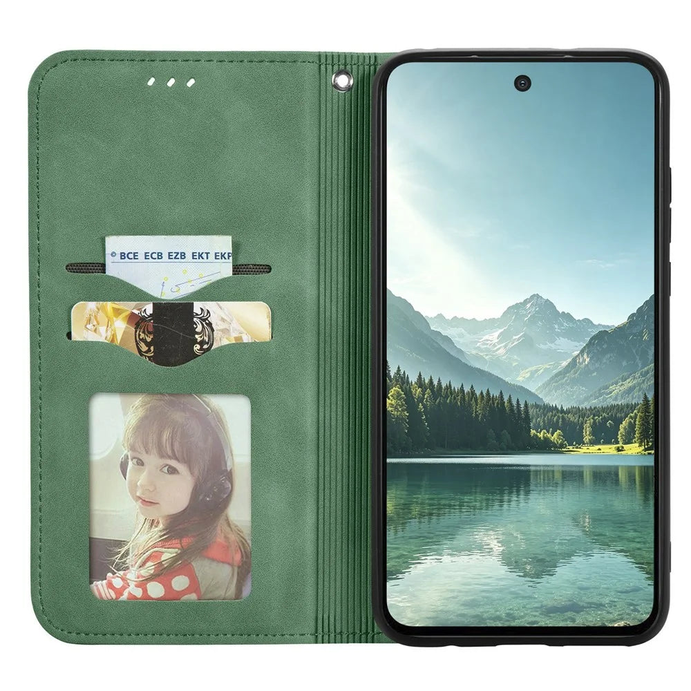 For OnePlus Turbo 6X Pro 5G Leather Case with Card Holder Magnetic Absorption Phone Cover - Green - 2