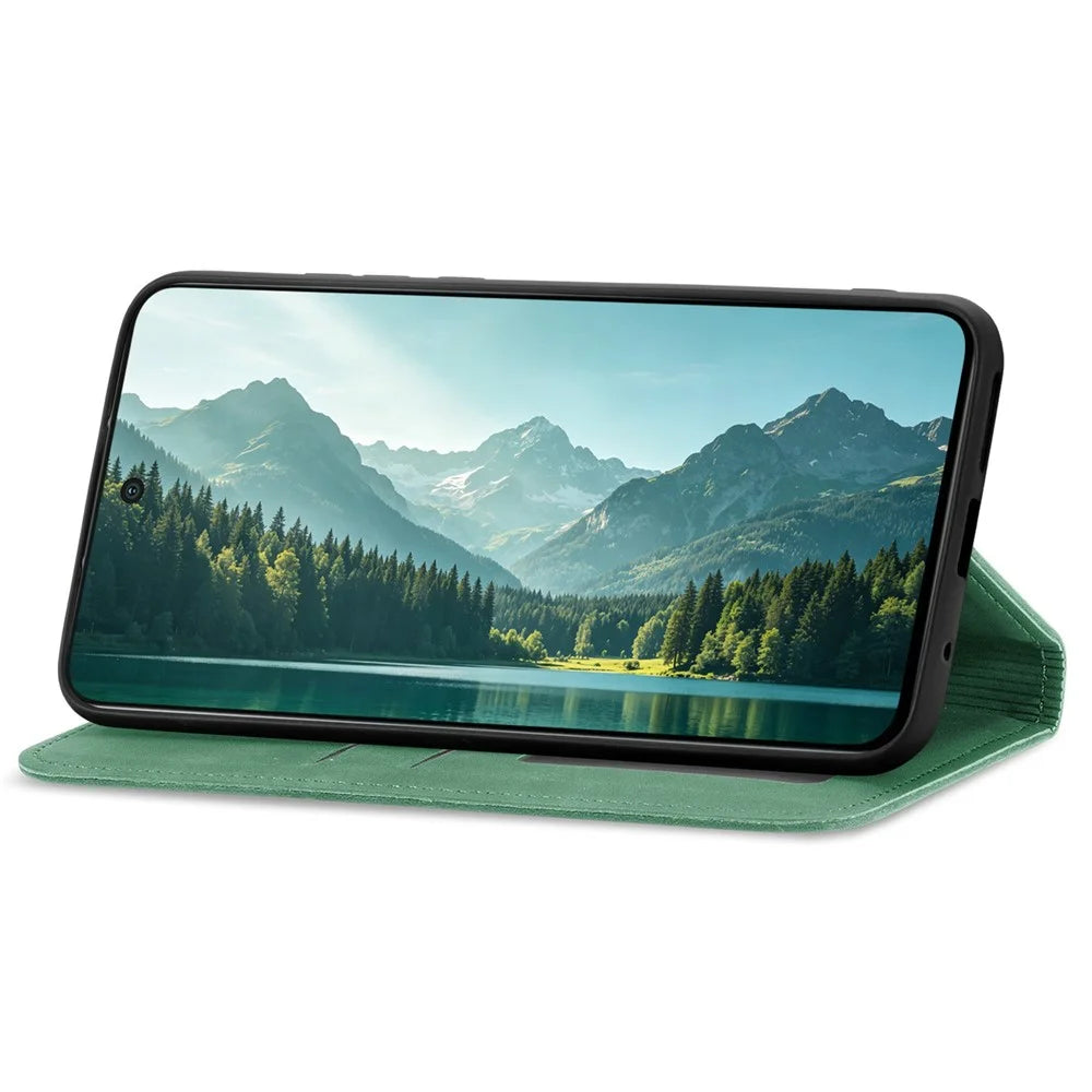 For OnePlus Turbo 6X Pro 5G Leather Case with Card Holder Magnetic Absorption Phone Cover - Green - 3