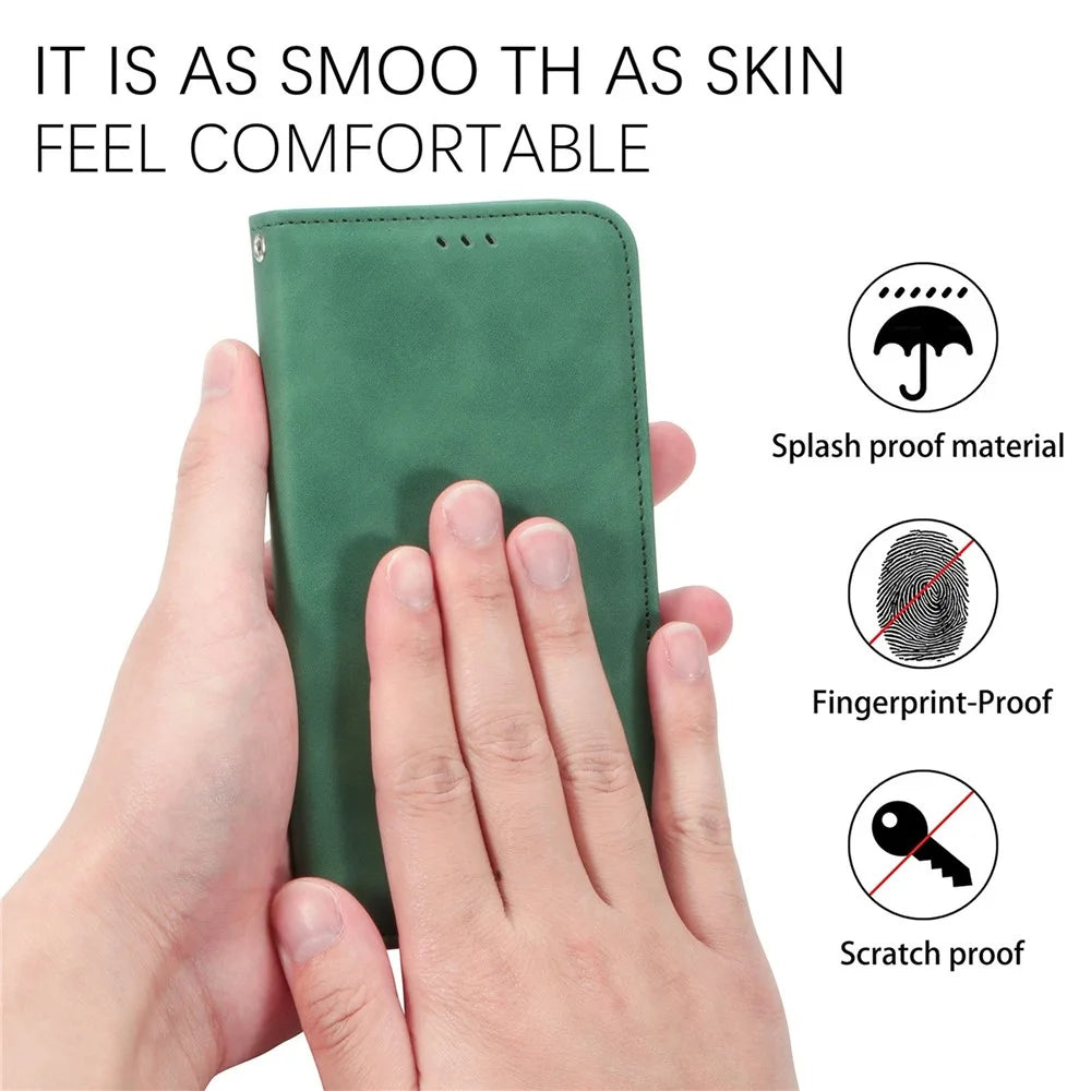 For OnePlus Turbo 6X Pro 5G Leather Case with Card Holder Magnetic Absorption Phone Cover - Green - 6