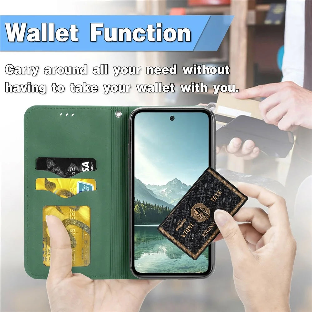 For OnePlus Turbo 6X Pro 5G Leather Case with Card Holder Magnetic Absorption Phone Cover - Green - 7