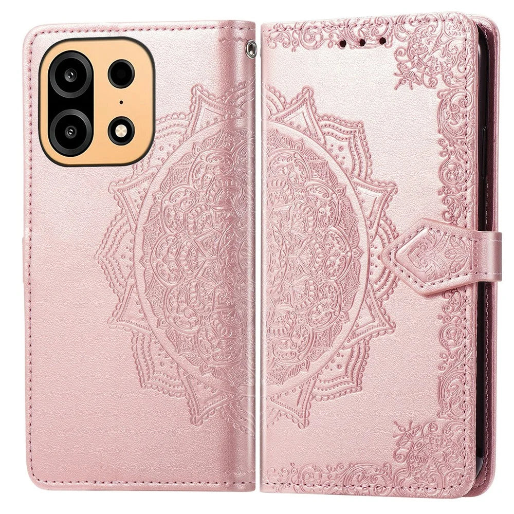 For OnePlus Turbo 6X Pro 5G Wallet Case Mandala Flower Leather Phone Cover Stand - Rose Gold - 1
